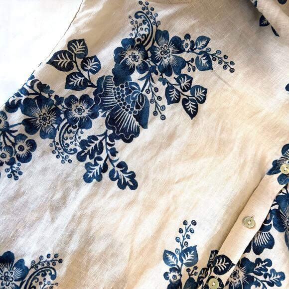 CHICO'S 100% Linen Watercolor Floral Print Button Front Shirt Size 14/L - Picture 9 of 14